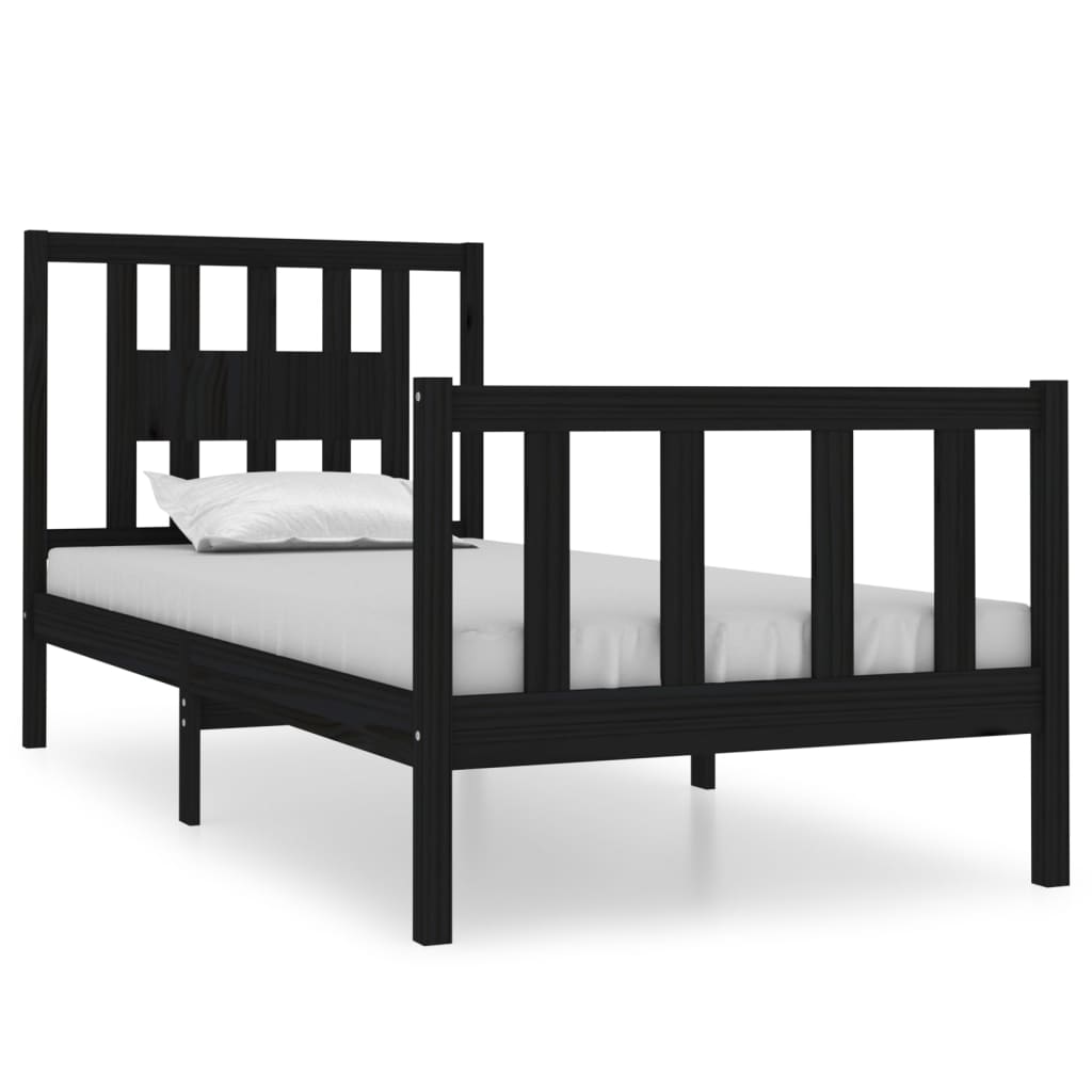 Bed Frame without Mattress Black Solid Wood Small Single