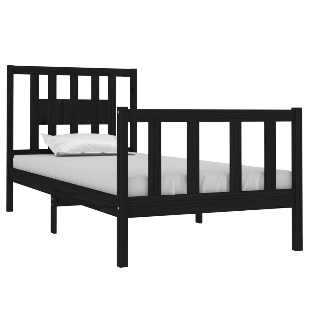 Bed Frame without Mattress Black Solid Wood Small Single