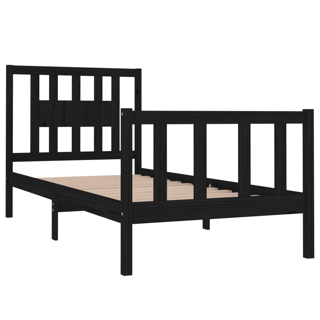 Bed Frame without Mattress Black Solid Wood Small Single