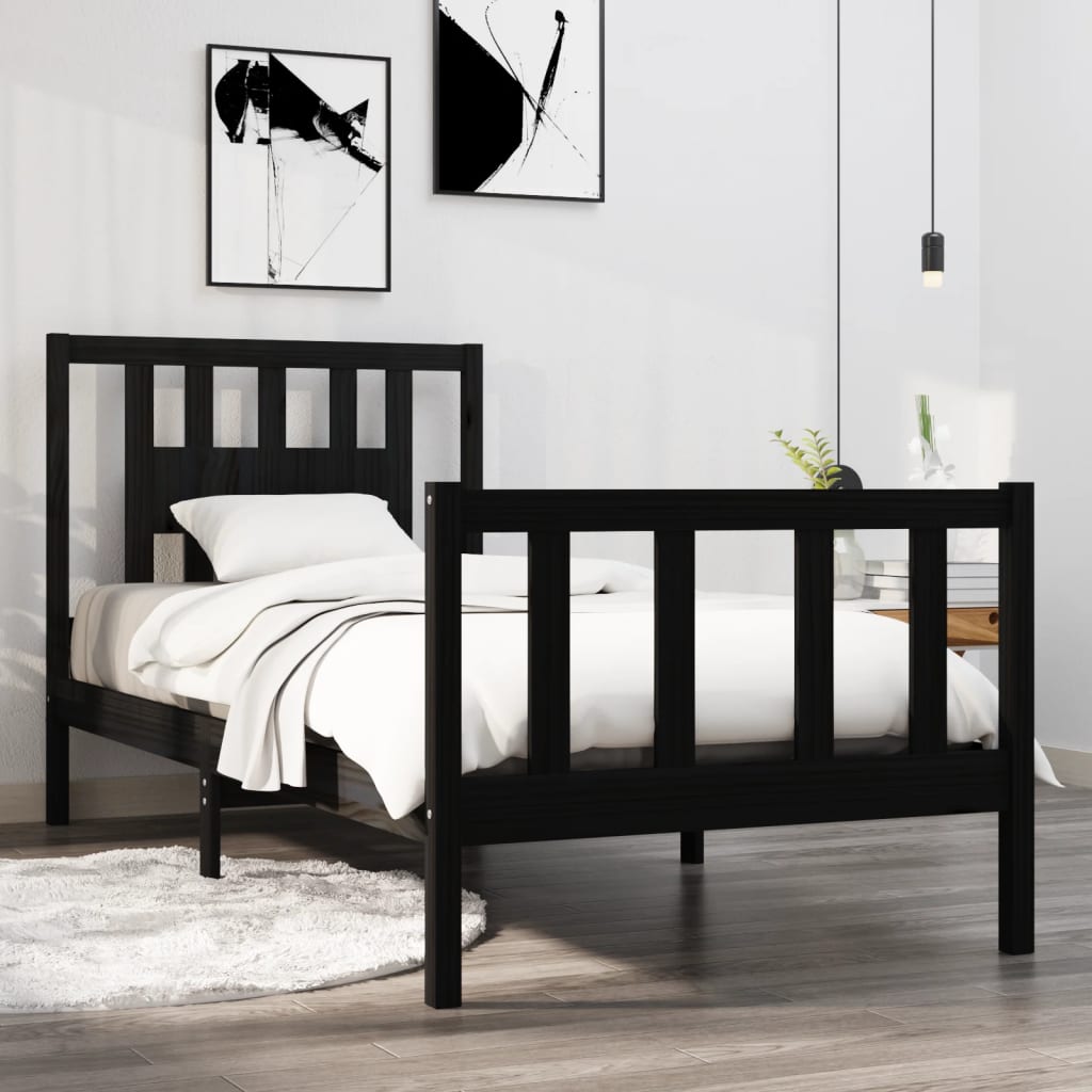 Bed Frame without Mattress Black Solid Wood Small Single