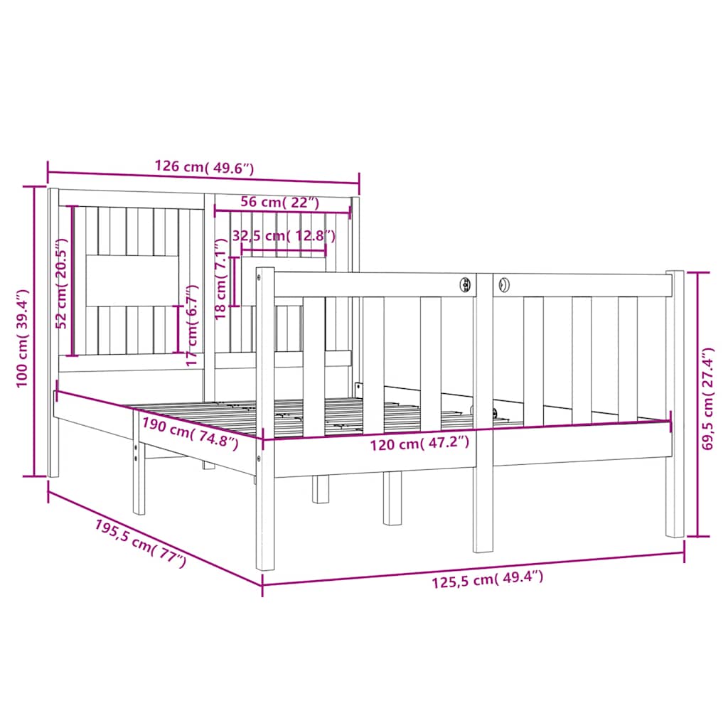 Bed Frame without Mattress 120x190 cm Small Double Solid Wood