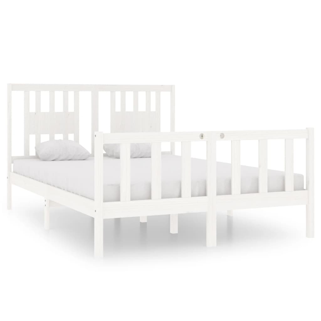 Bed Frame without Mattress White 135x190 cm Double Solid Wood