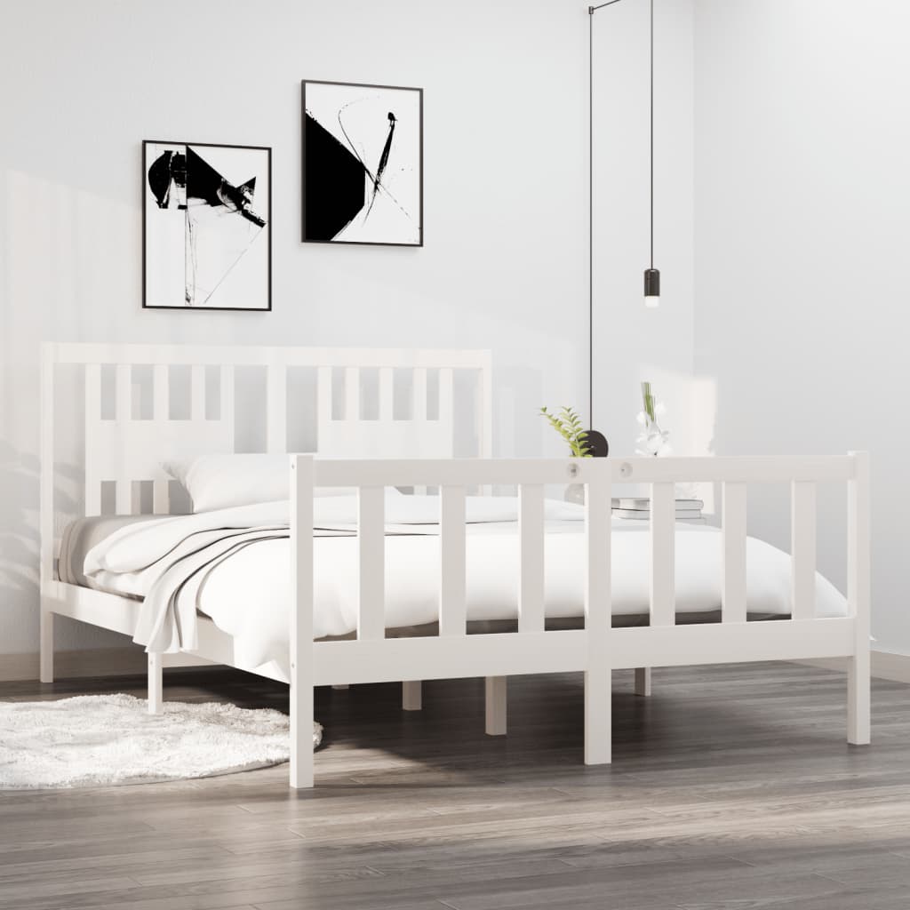 Bed Frame without Mattress White 135x190 cm Double Solid Wood