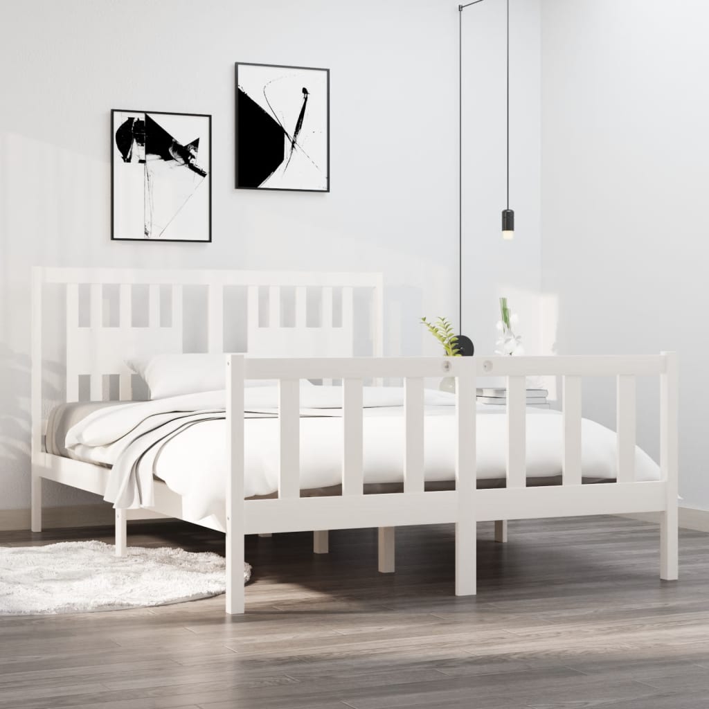 Bed Frame without Mattress White 140x190 cm Solid Wood