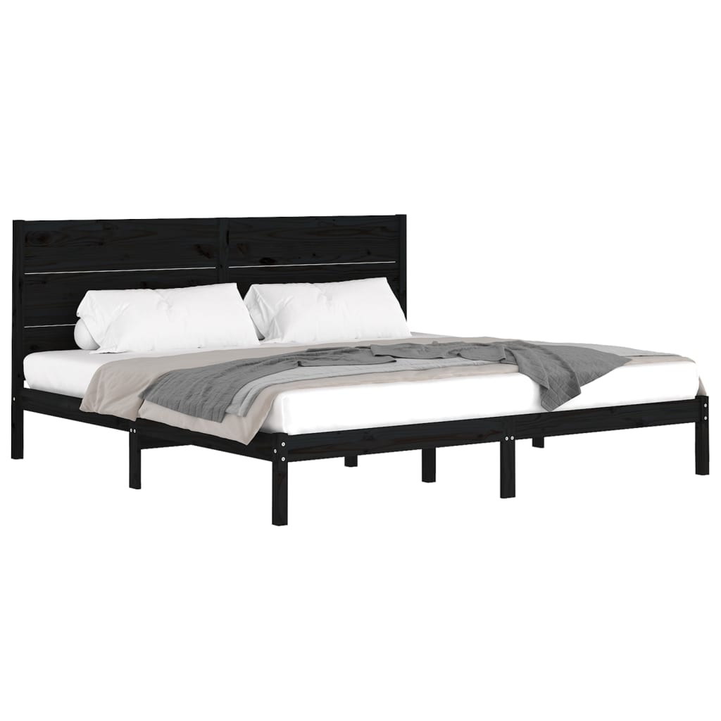 Bed Frame without Mattress Black 200x200 cm Solid Wood Pine