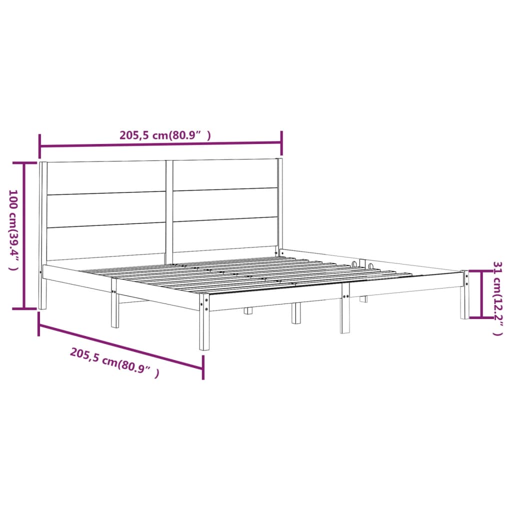 Bed Frame without Mattress Black 200x200 cm Solid Wood Pine