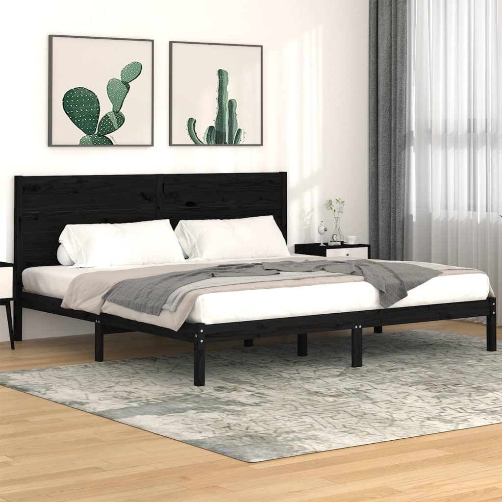 Bed Frame without Mattress Black 200x200 cm Solid Wood Pine