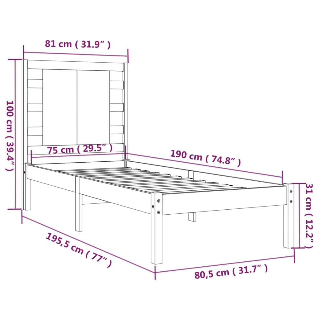 Bed Frame without Mattress 75x190 cm Small Single Solid Wood