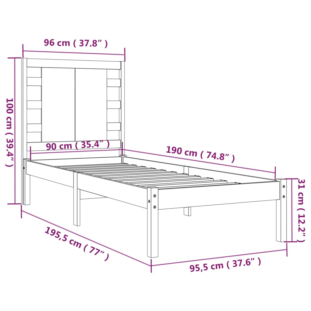 Bed Frame without Mattress 90x190 cm Single Solid Wood