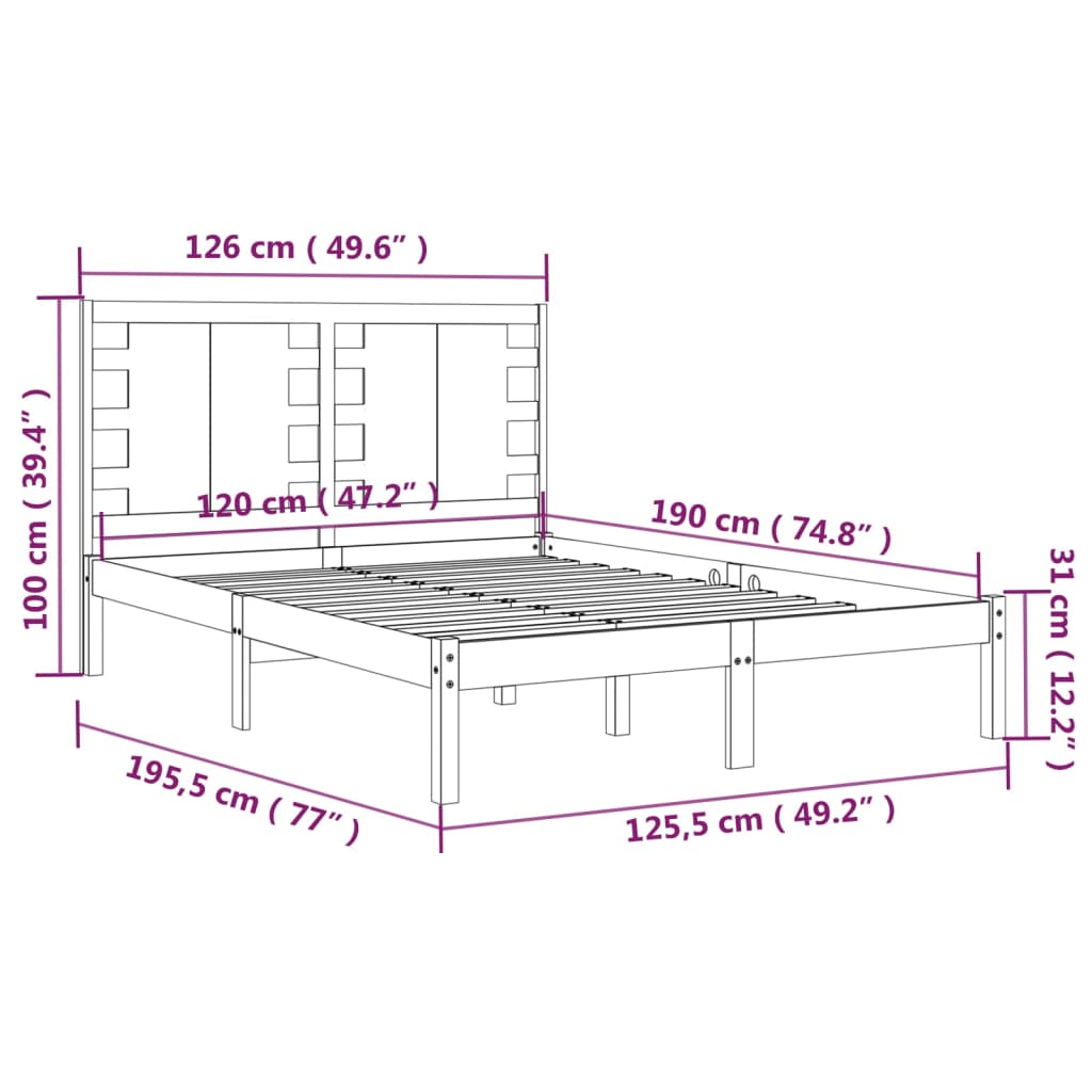 Bed Frame without Mattress 120x190 cm Small Double Solid Wood