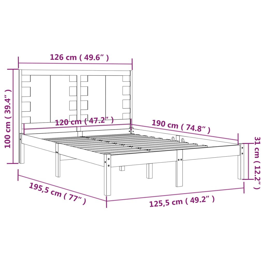 Bed Frame without Mattress White 120x190 cm Small Double Solid Wood
