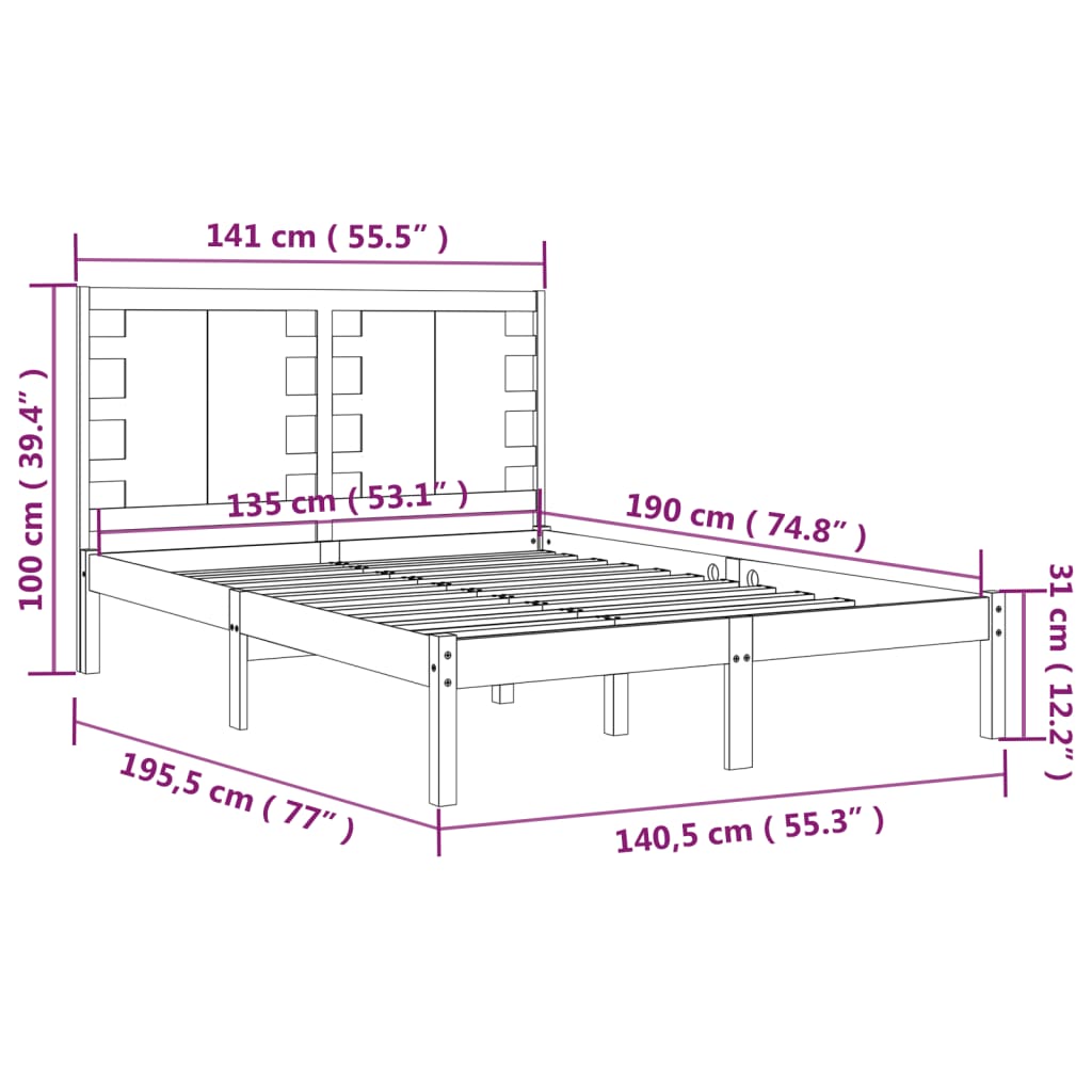 Bed Frame without Mattress 135x190 cm Double Solid Wood