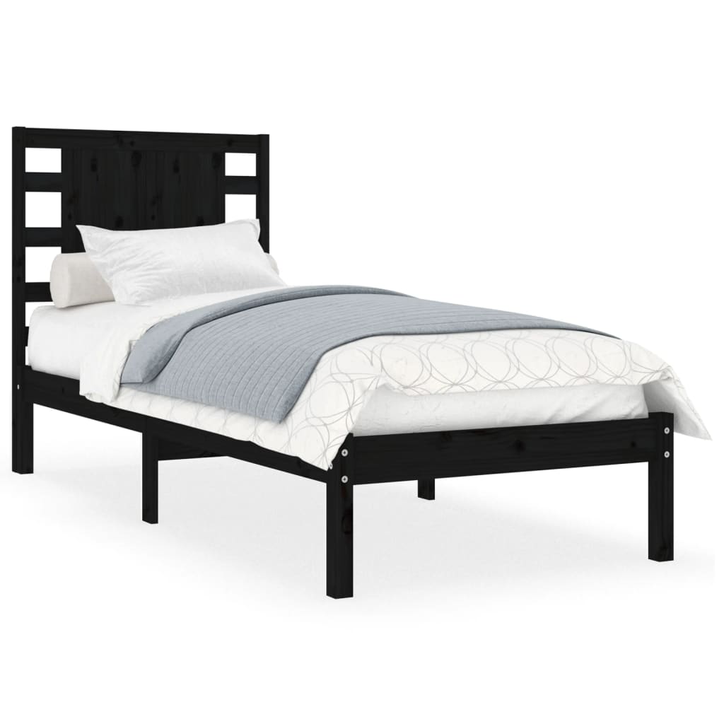 Bed Frame without Mattress Black 100x200 cm Solid Wood Pine