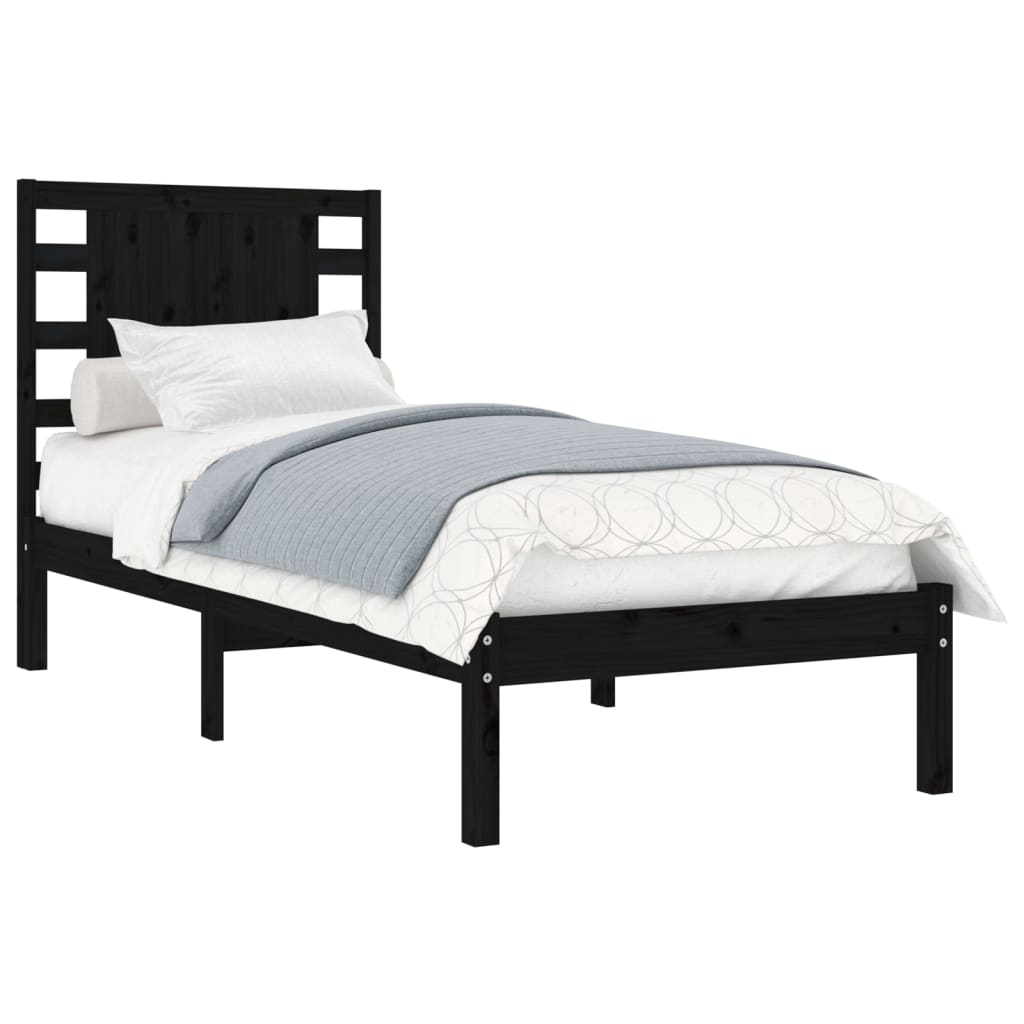 Bed Frame without Mattress Black 100x200 cm Solid Wood Pine