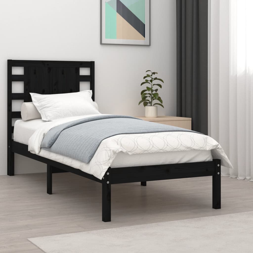 Bed Frame without Mattress Black 100x200 cm Solid Wood Pine