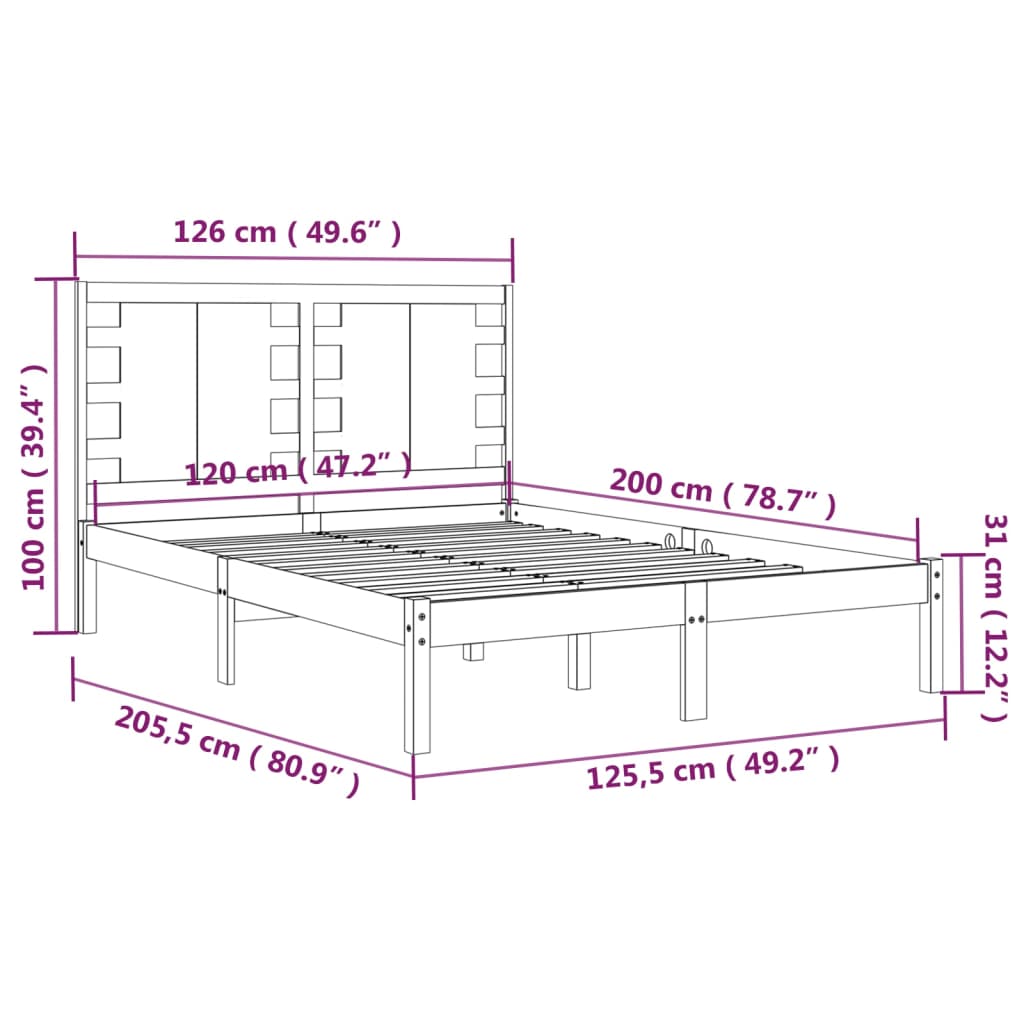 Bed Frame without Mattress 120x200 cm Solid Wood Pine