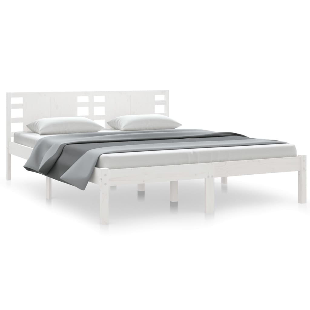 Bed Frame without Mattress White 150x200 cm King Size Solid Wood