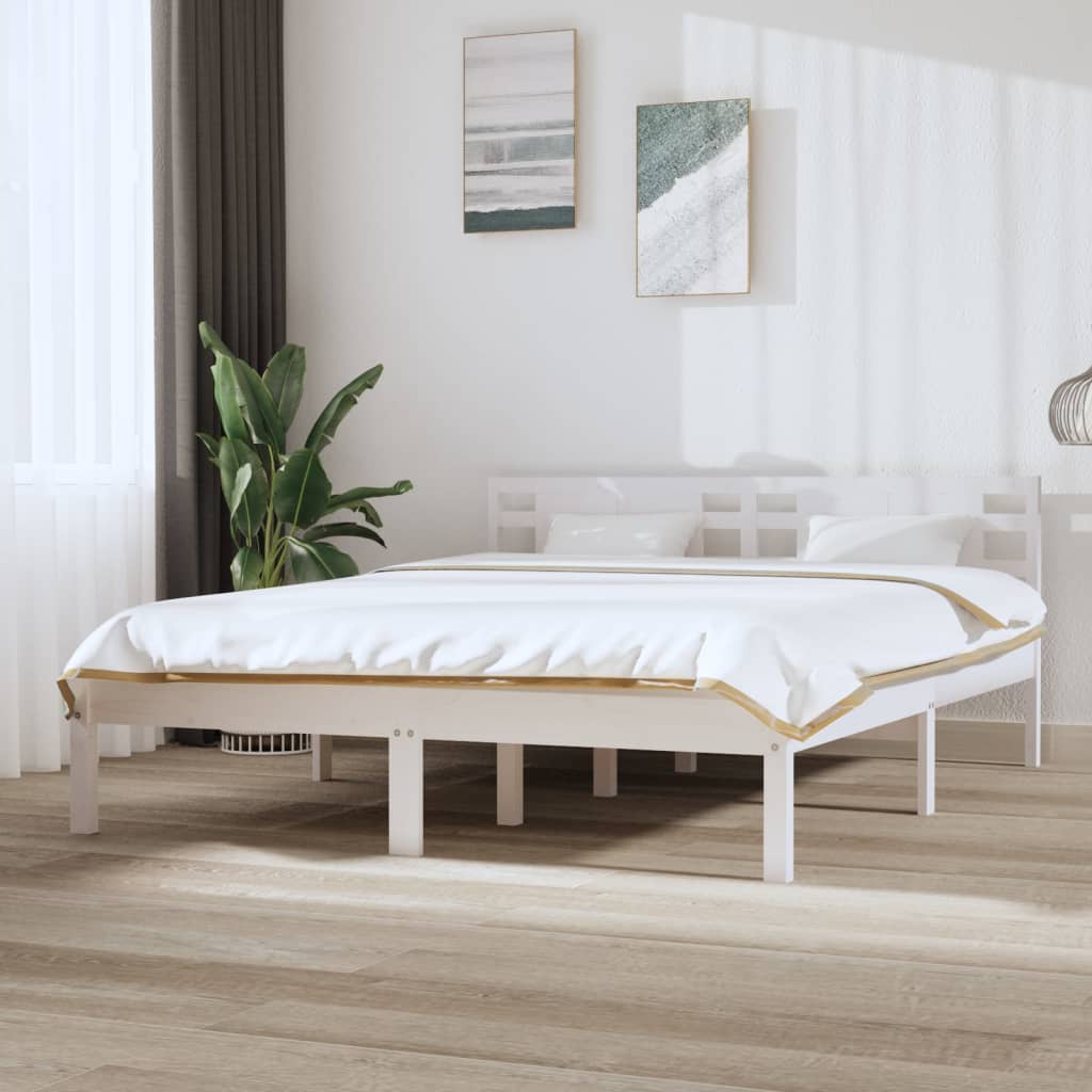Bed Frame without Mattress White 150x200 cm King Size Solid Wood