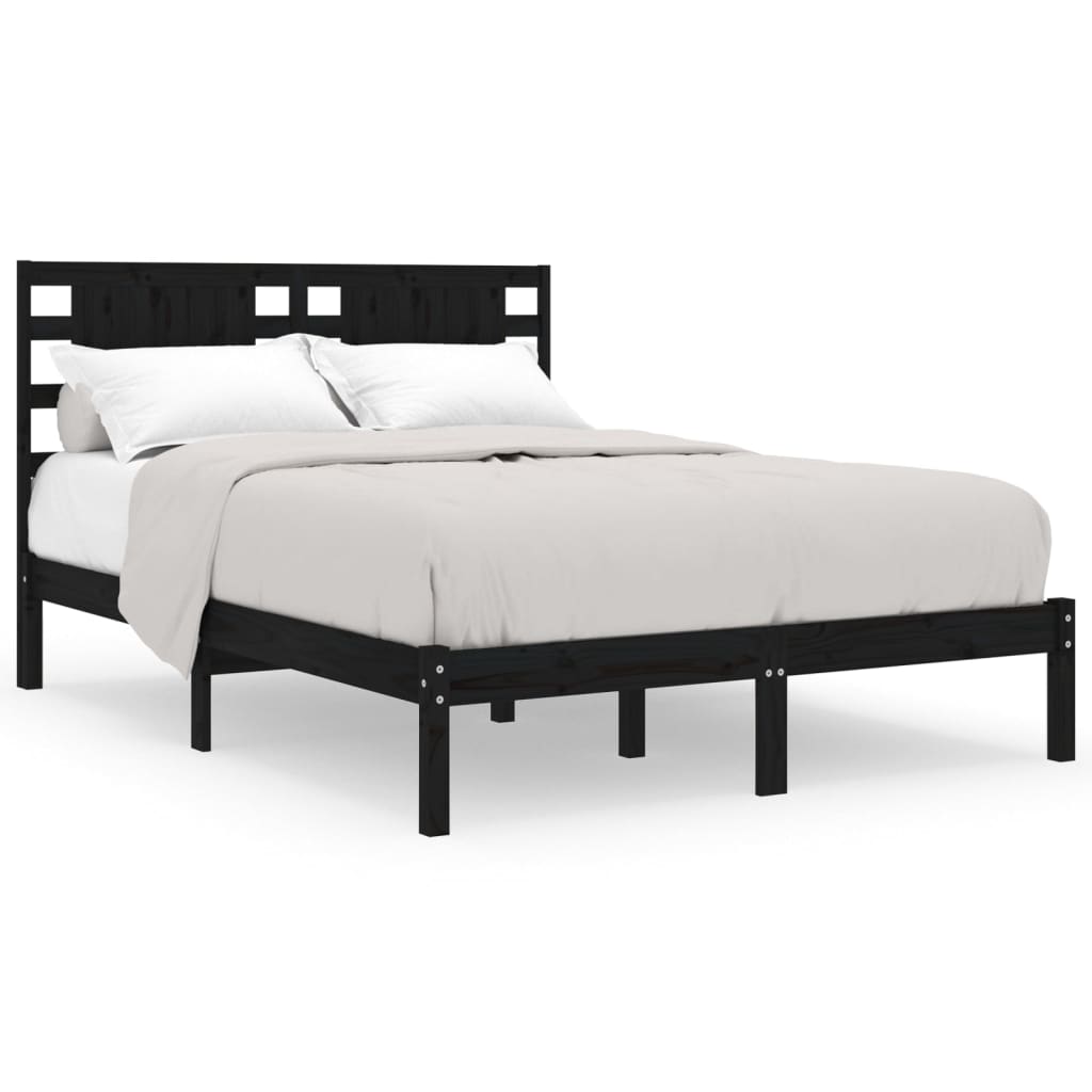 Bed Frame without Mattress Black 200x200 cm Solid Wood Pine