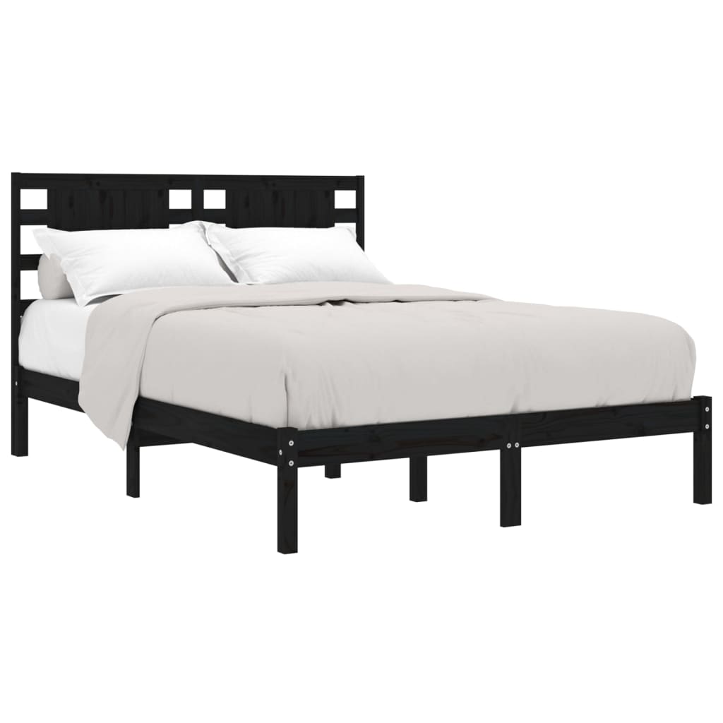 Bed Frame without Mattress Black 200x200 cm Solid Wood Pine