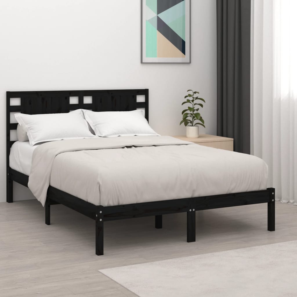 Bed Frame without Mattress Black 200x200 cm Solid Wood Pine