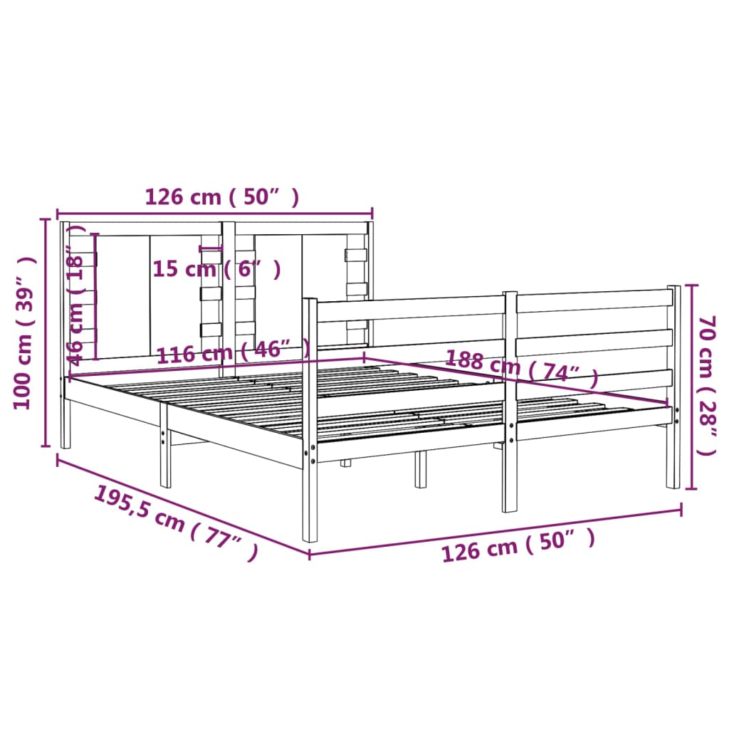 Bed Frame without Mattress White 120x190 cm Small Double Solid Wood Pine