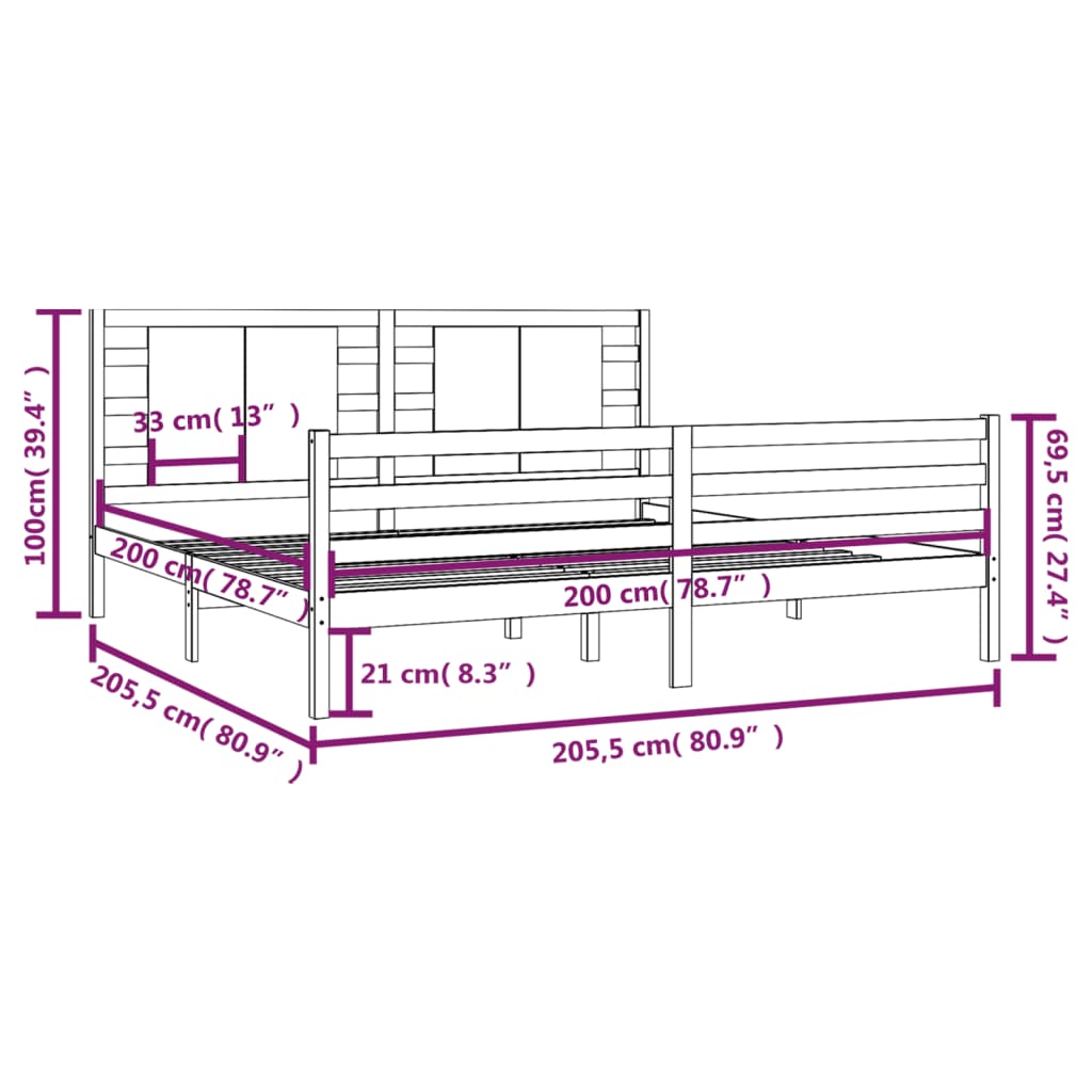 Bed Frame without Mattress 200x200 cm Solid Wood Pine