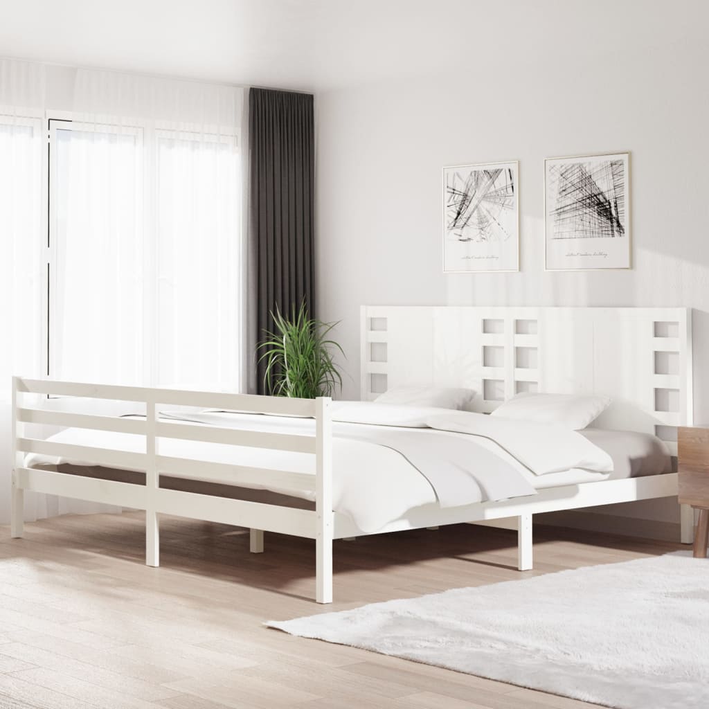 Bed Frame without Mattress White 200x200 cm Solid Wood Pine