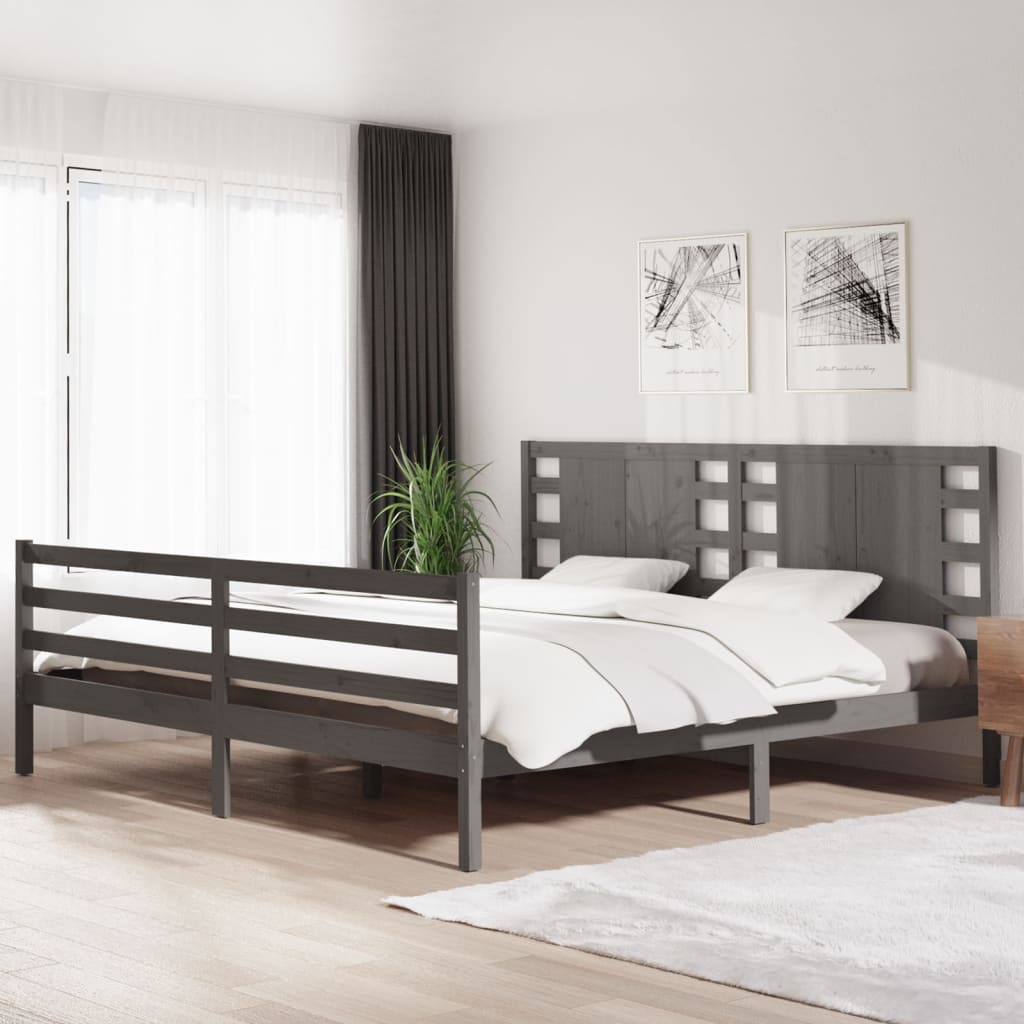Bed Frame without Mattress Grey 200x200 cm Solid Wood Pine