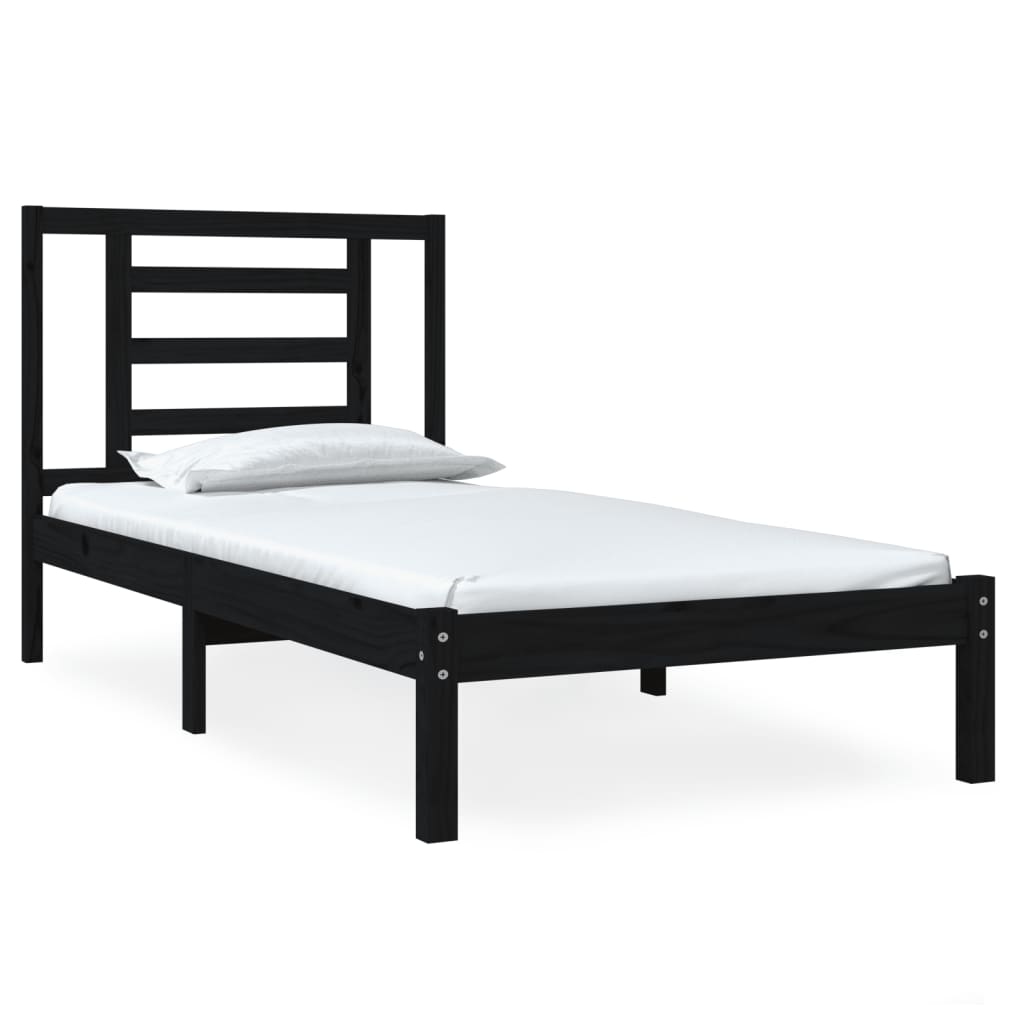 Bed Frame without Mattress Black 75x190 cm Small Single Solid Wood