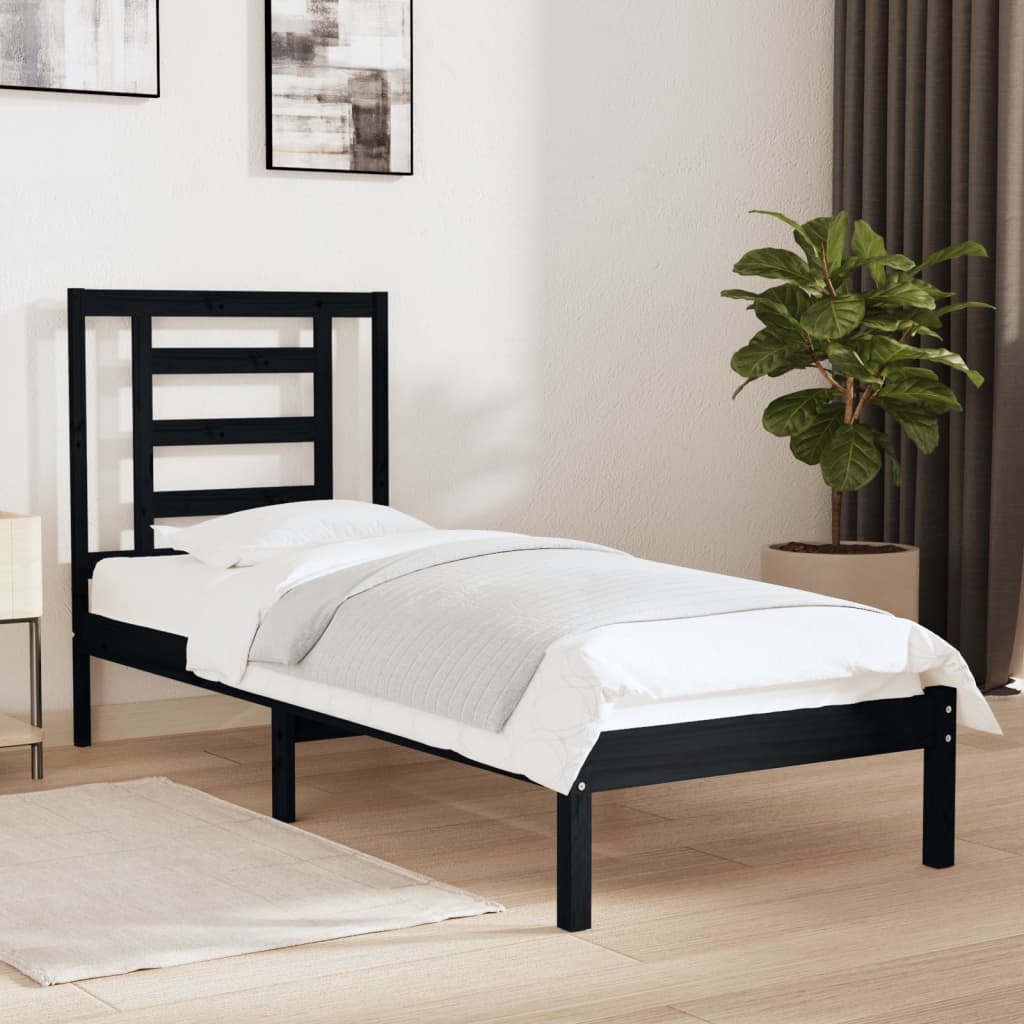 Bed Frame without Mattress Black 75x190 cm Small Single Solid Wood