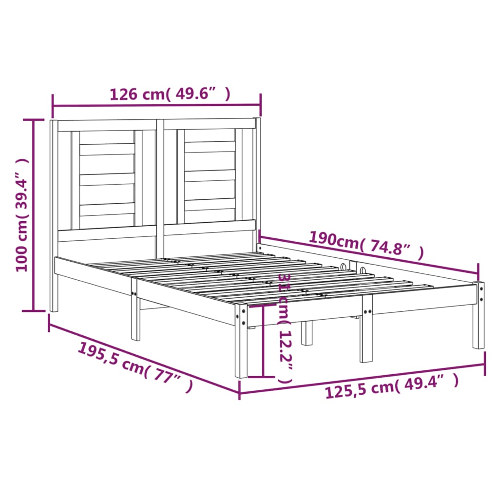 Bed Frame without Mattress 120x190 cm Small Double Solid Wood