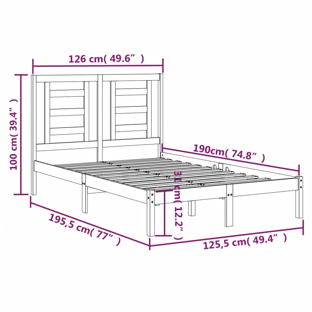 Bed Frame without Mattress White 120x190 cm Small Double Solid Wood
