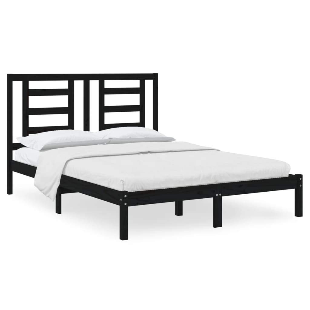 Bed Frame without Mattress Black 140x190 cm Solid Wood Pine