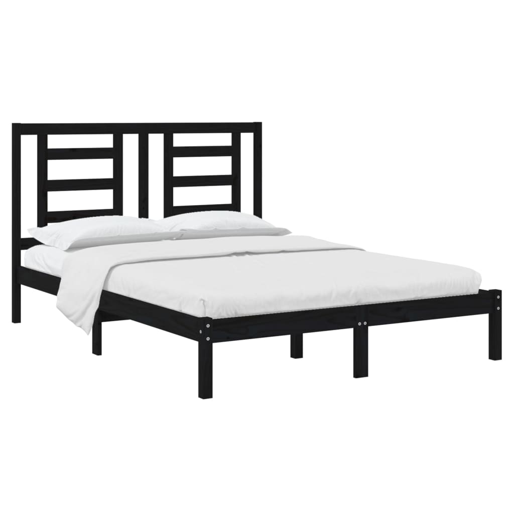Bed Frame without Mattress Black 140x190 cm Solid Wood Pine