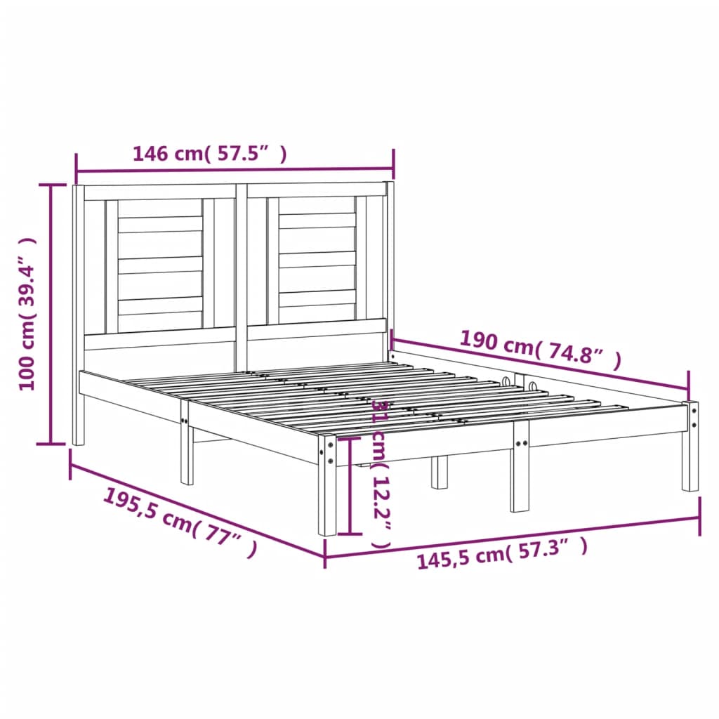 Bed Frame without Mattress Black 140x190 cm Solid Wood Pine