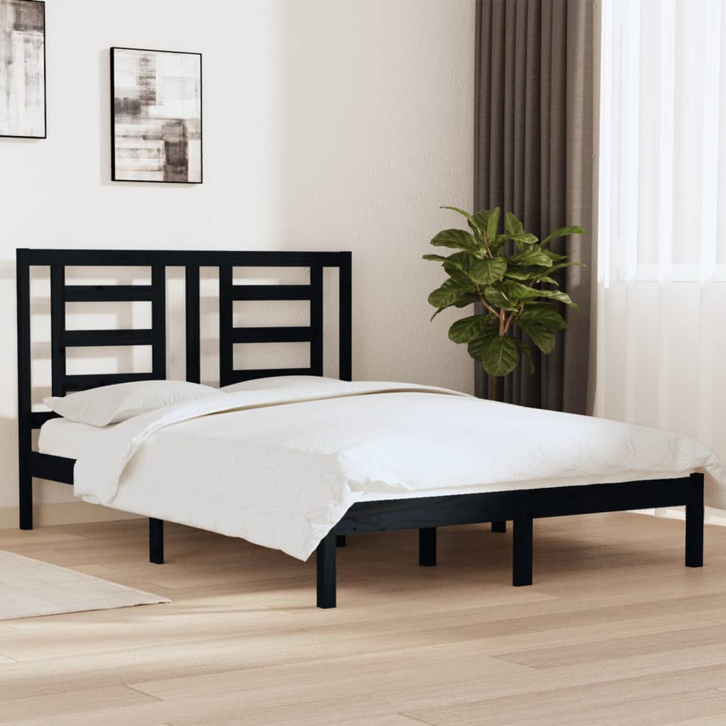 Bed Frame without Mattress Black 140x190 cm Solid Wood Pine
