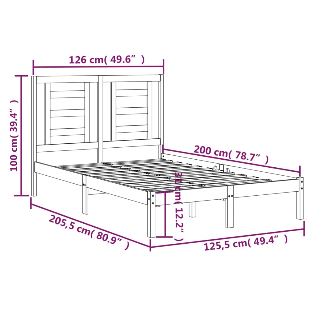 Bed Frame without Mattress 120x200 cm Solid Wood Pine