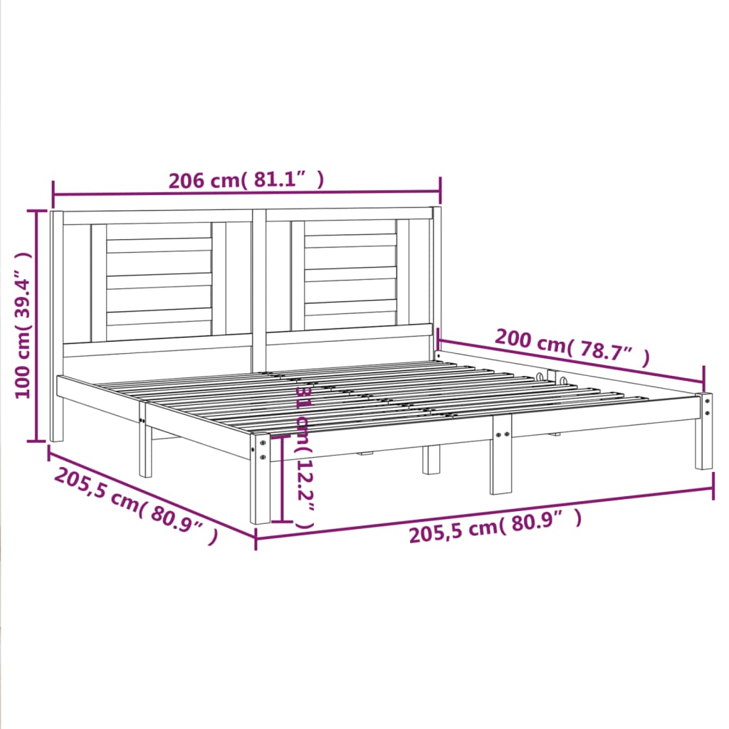 Bed Frame without Mattress 200x200 cm Solid Wood Pine