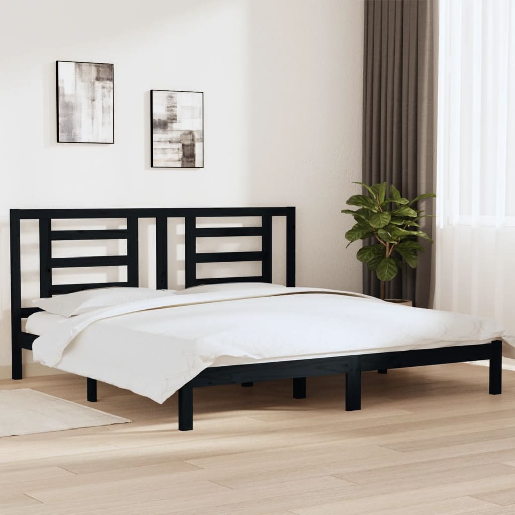 Bed Frame without Mattress Black 200x200 cm Solid Wood Pine