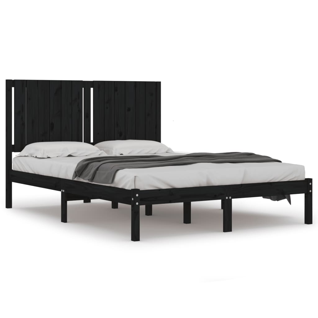 Bed Frame without Mattress Black 140x190 cm Solid Wood Pine