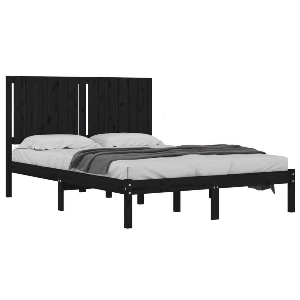 Bed Frame without Mattress Black 140x190 cm Solid Wood Pine