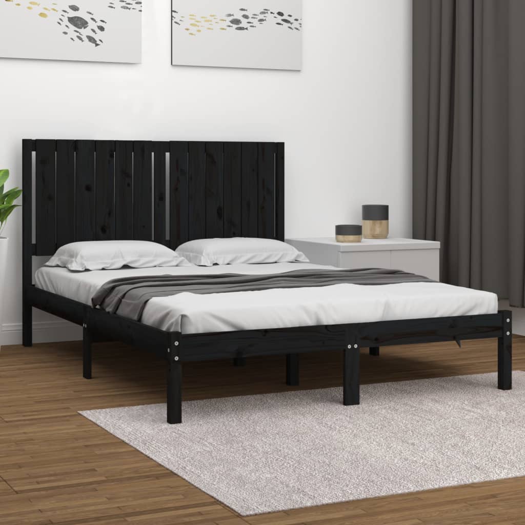 Bed Frame without Mattress Black 140x190 cm Solid Wood Pine