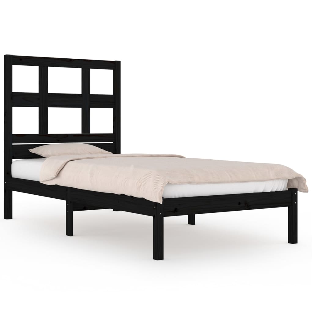 Bed Frame without Mattress Black 75x190 cm Small Single Solid Wood