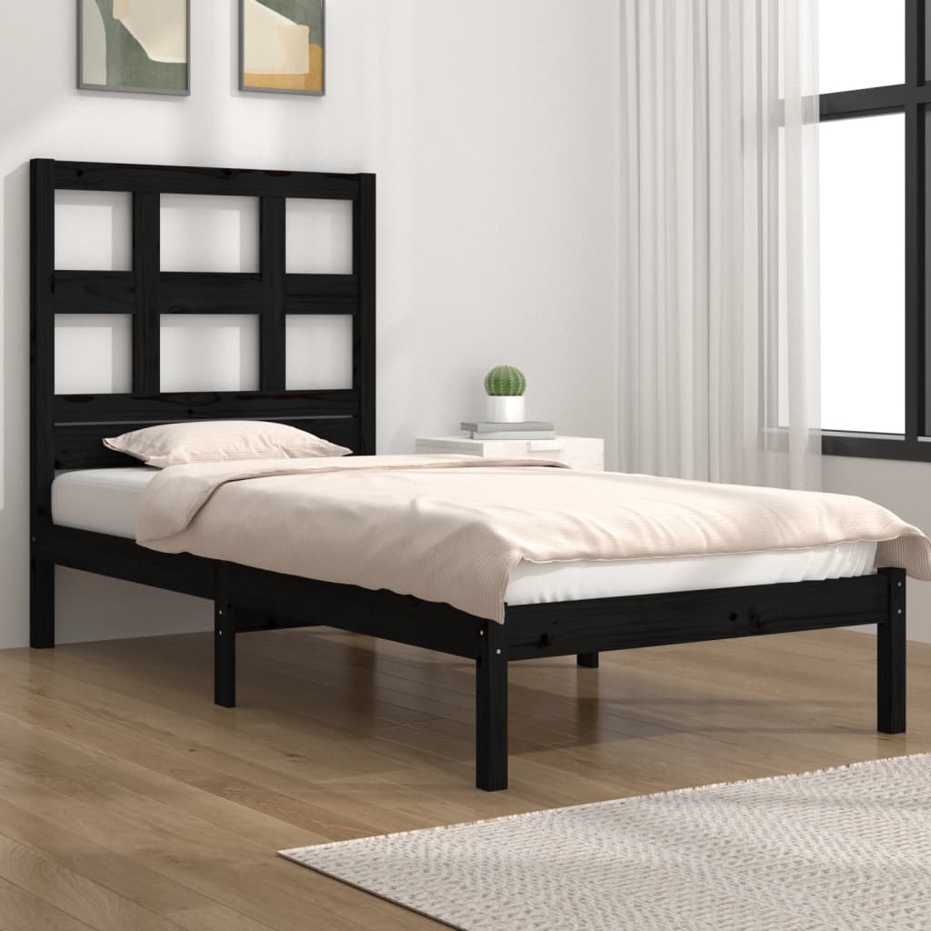 Bed Frame without Mattress Black 75x190 cm Small Single Solid Wood