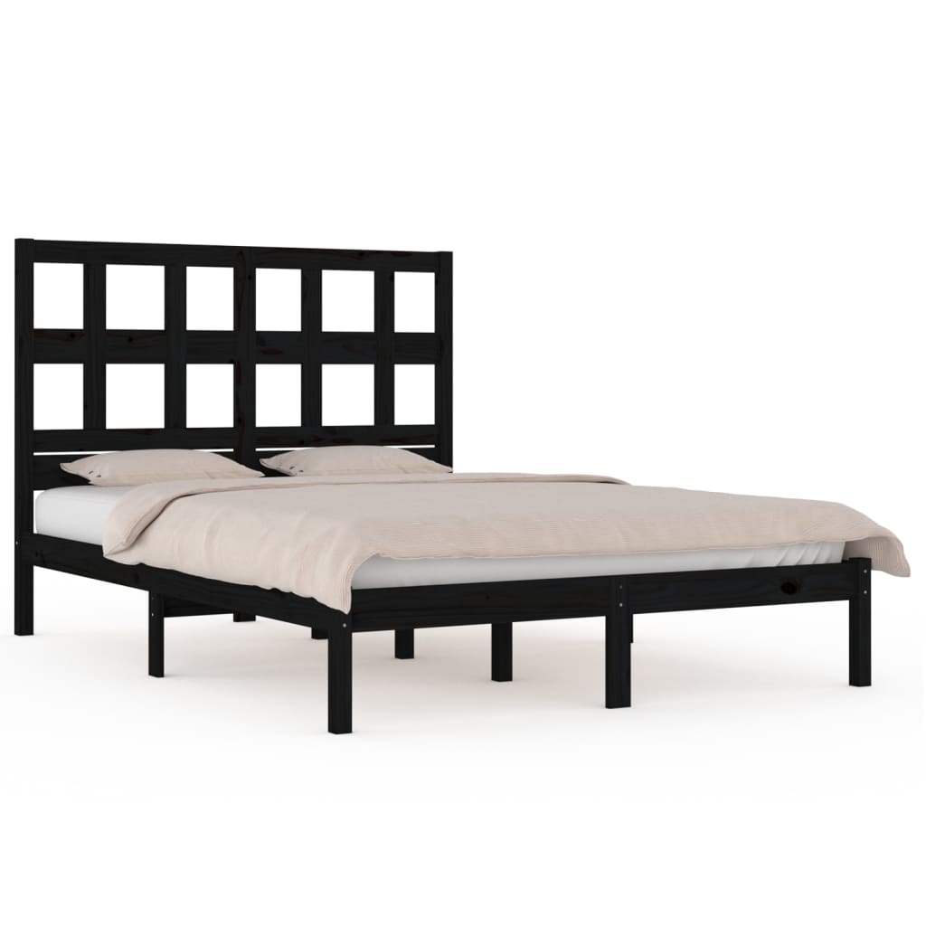 Bed Frame without Mattress Black 140x190 cm Solid Wood Pine
