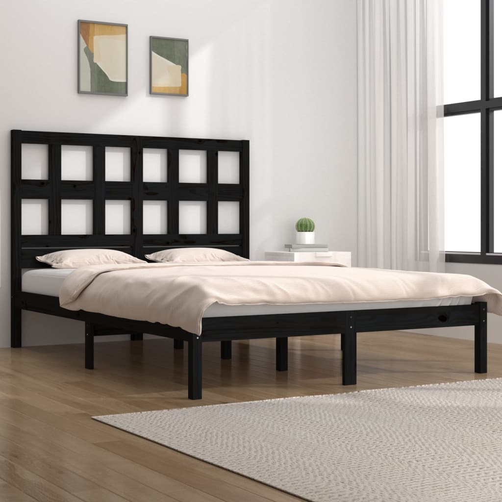 Bed Frame without Mattress Black 140x190 cm Solid Wood Pine