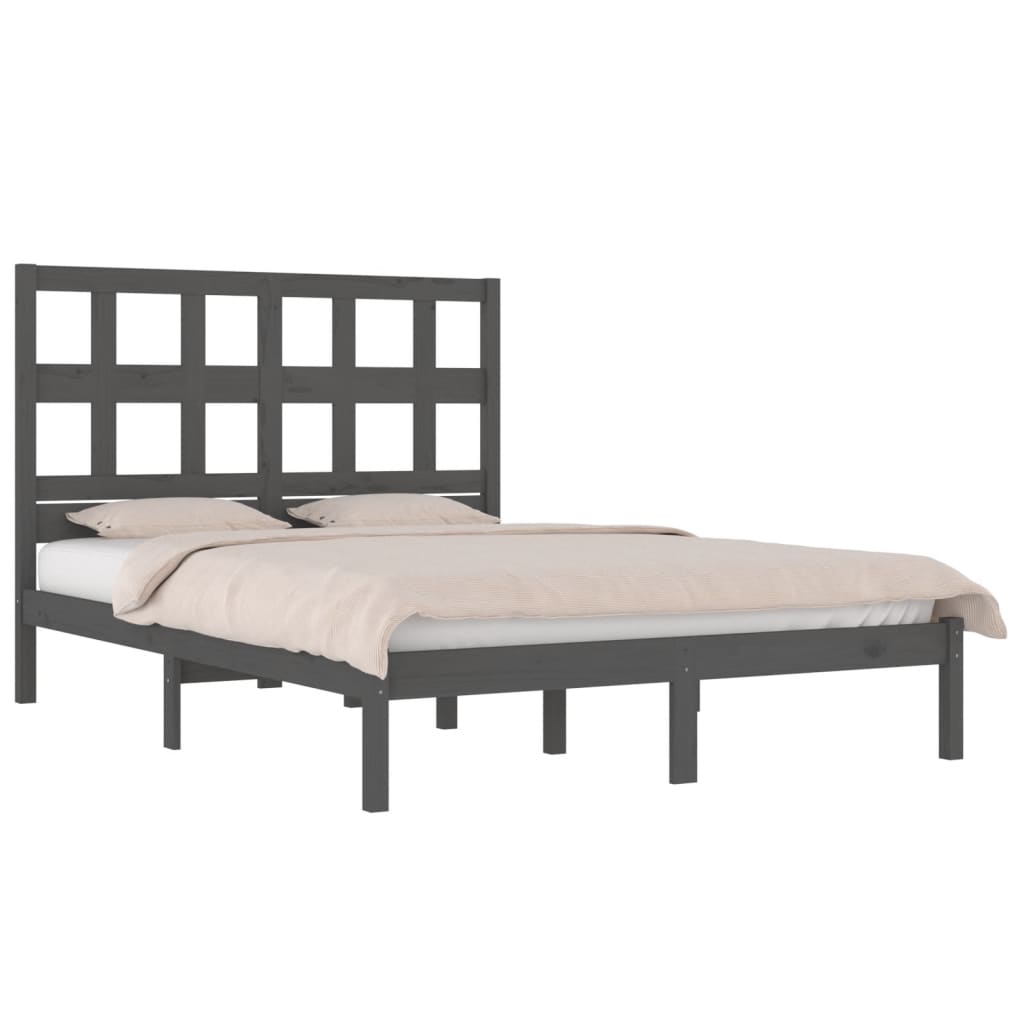 Bed Frame without Mattress Grey 200x200 cm Solid Wood Pine