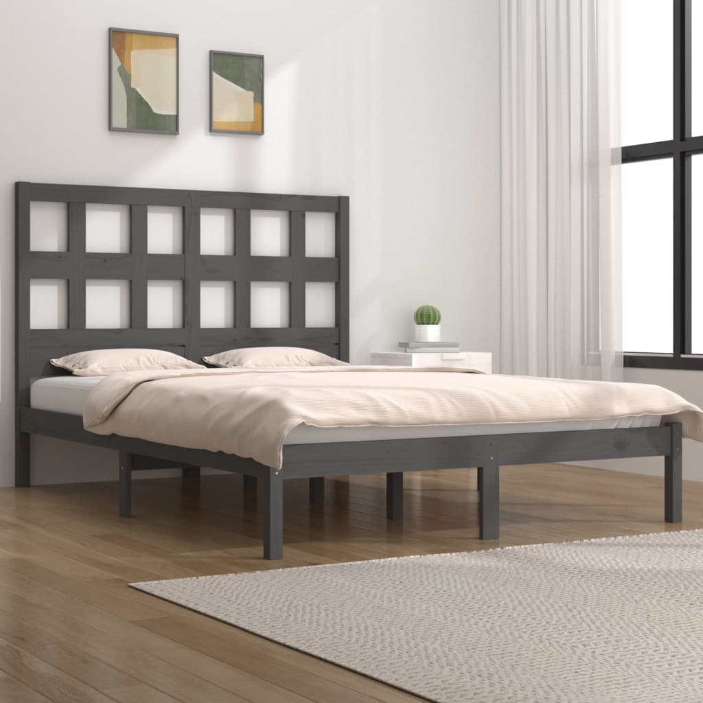 Bed Frame without Mattress Grey 200x200 cm Solid Wood Pine