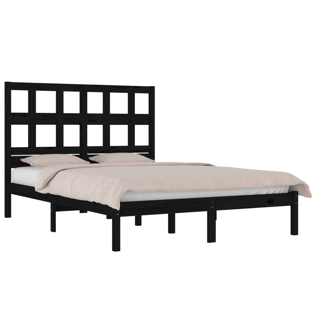 Bed Frame without Mattress Black 200x200 cm Solid Wood Pine